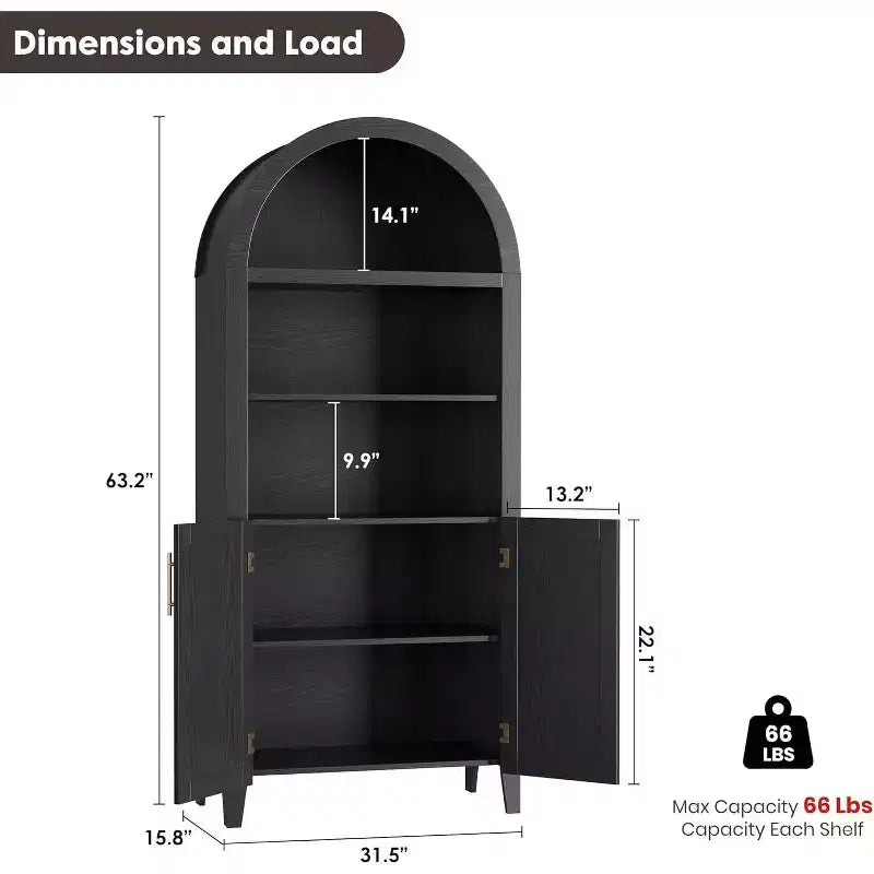 Acekool Armoire de cuisine bombée avec portes en rotin, meuble de rangement de ferme à 5 niveaux pour cuisine, salle à manger, salon