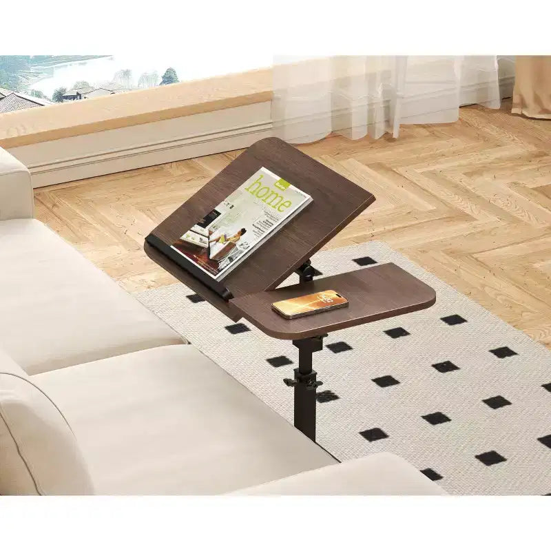 1 Table d'appoint en C, Table de lit à roulettes réglable en hauteur, Table de canapé multi-usage et Bureau d'ordinateur portable pour petits espaces