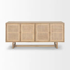 Grier Enfilade 4 portes en bois massif brun clair et cannage - 72,0L x 18,0l x 31,0H