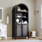 Acekool Armoire de cuisine bombée avec portes en rotin, meuble de rangement de ferme à 5 niveaux pour cuisine, salle à manger, salon