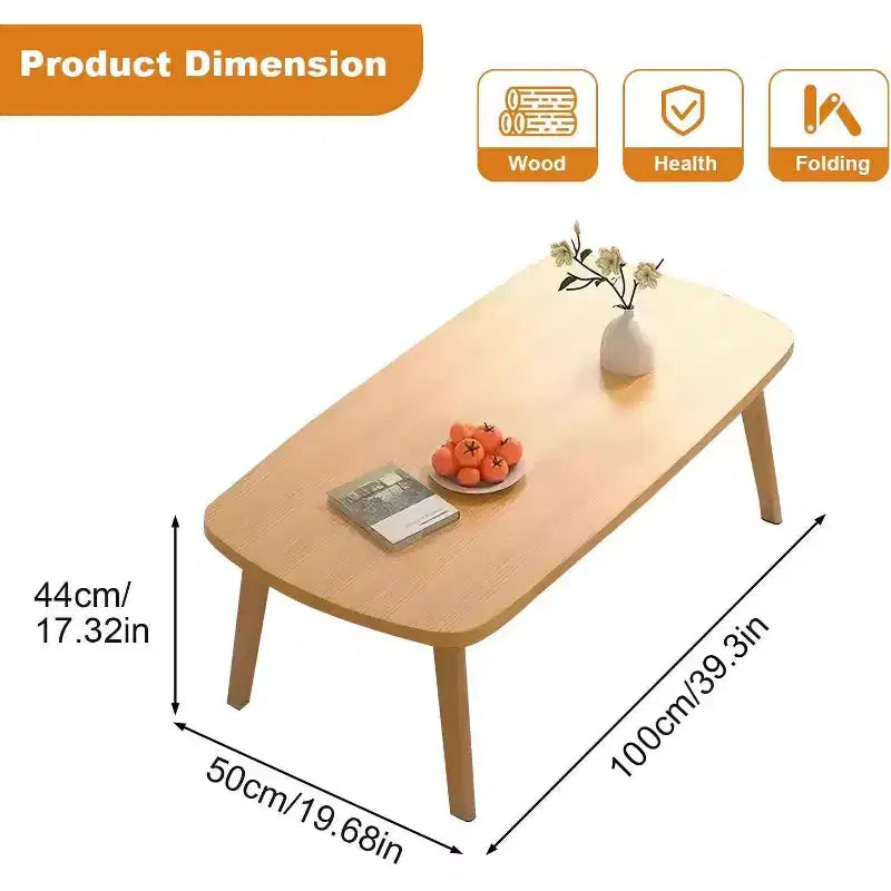 39,9 Table basse pliable en bois, Table d'appoint pliable pour petits espaces, Table d'étude basse pour s'asseoir au sol pour chambre à coucher, bureau, appartement
