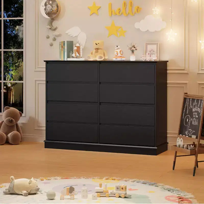Commode moderne de chambre à 8 tiroirs, unité de rangement en bois pour placard, large commode