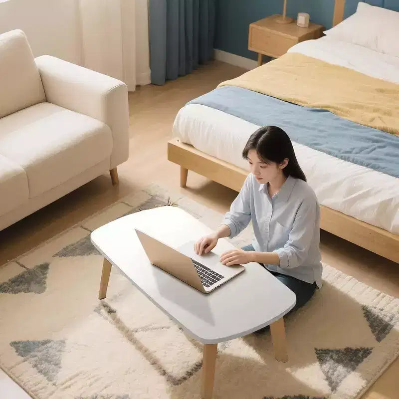 39,9 Table basse pliable en bois, Table d'appoint pliable pour petits espaces, Table d'étude basse pour s'asseoir au sol pour chambre à coucher, bureau, appartement