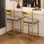 Lot de 4 tabourets de bar, chaises de bar rembourrées en PU, chaises d'îlot de cuisine avec dossier en X et repose-pieds en métal, chaises de comptoir noires