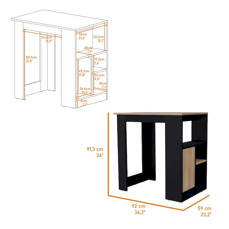 FM MOBILIER Îlot de cuisine Arial en mélaminé, noir/chêne naturel
