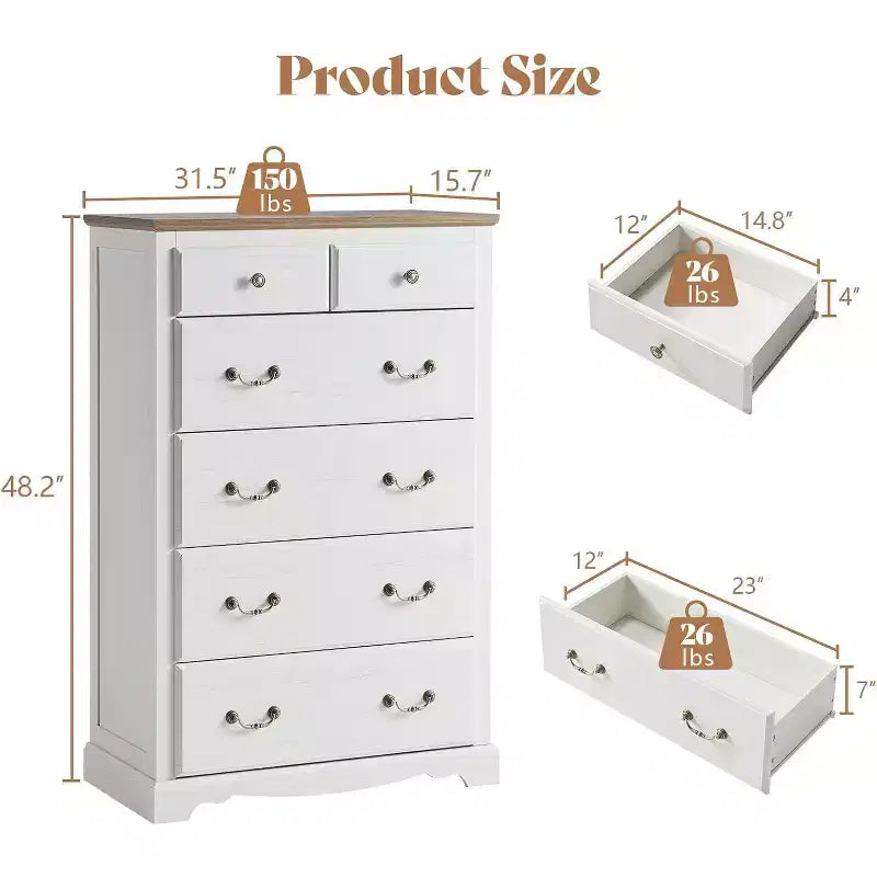 Commode de chambre AMERLIFE, style campagne avec poignées métalliques vintage