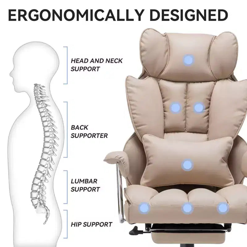 Efomao Chaise de Bureau Ergonomique 400 lbs, Grande Chaise d'Ordinateur en Cuir PU pour Personnes de Grande Taille, Fauteuil de Direction avec Repose-Pieds et Soutien Lombaire