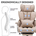 Efomao Chaise de Bureau Ergonomique 400 lbs, Grande Chaise d'Ordinateur en Cuir PU pour Personnes de Grande Taille, Fauteuil de Direction avec Repose-Pieds et Soutien Lombaire