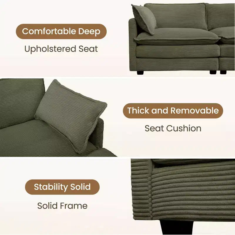 Canapé modulaire moderne 5 places en velours côtelé, surdimensionné, 113,4 po (L) x 79,13 po (l), avec pouf, canapé en U avec coin salon, HYLEORY