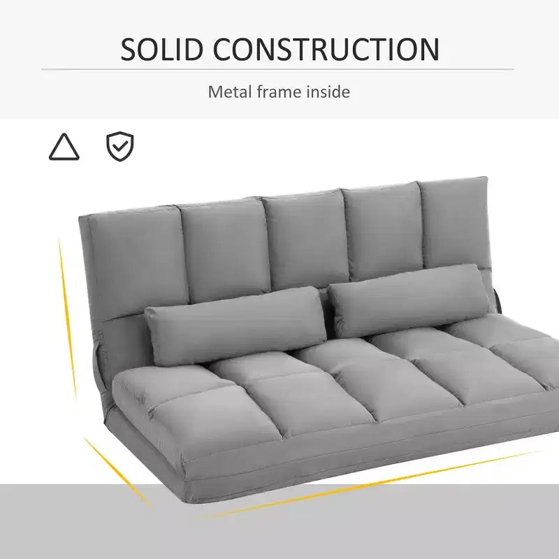Canapé-lit convertible au sol, lit pliant, chaise longue d'appoint avec 2 oreillers, dossier et appuie-tête réglables, 130 cm de long
