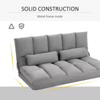 Canapé-lit convertible au sol, lit pliant, chaise longue d'appoint avec 2 oreillers, dossier et appuie-tête réglables, 130 cm de long