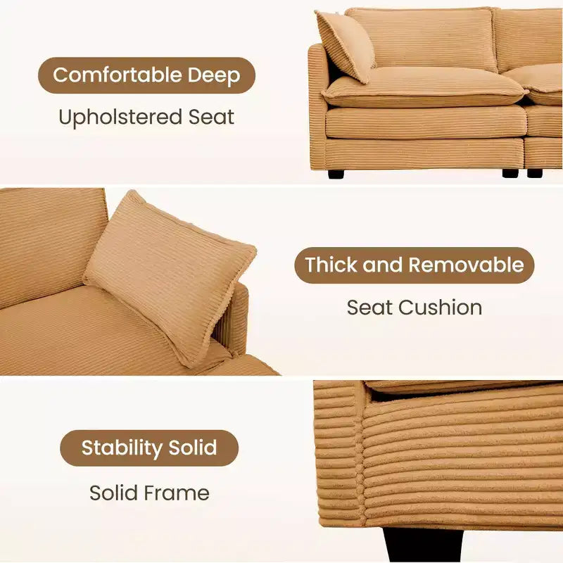 Canapé modulaire moderne 5 places en velours côtelé, surdimensionné, 113,4 po (L) x 79,13 po (l), avec pouf, canapé en U avec coin salon, HYLEORY
