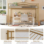 Lit mezzanine double avec échelle amovible et garde-corps de sécurité intégral, lit mezzanine double avec cadre en métal robuste d'une capacité de 180 kg, gain de place.