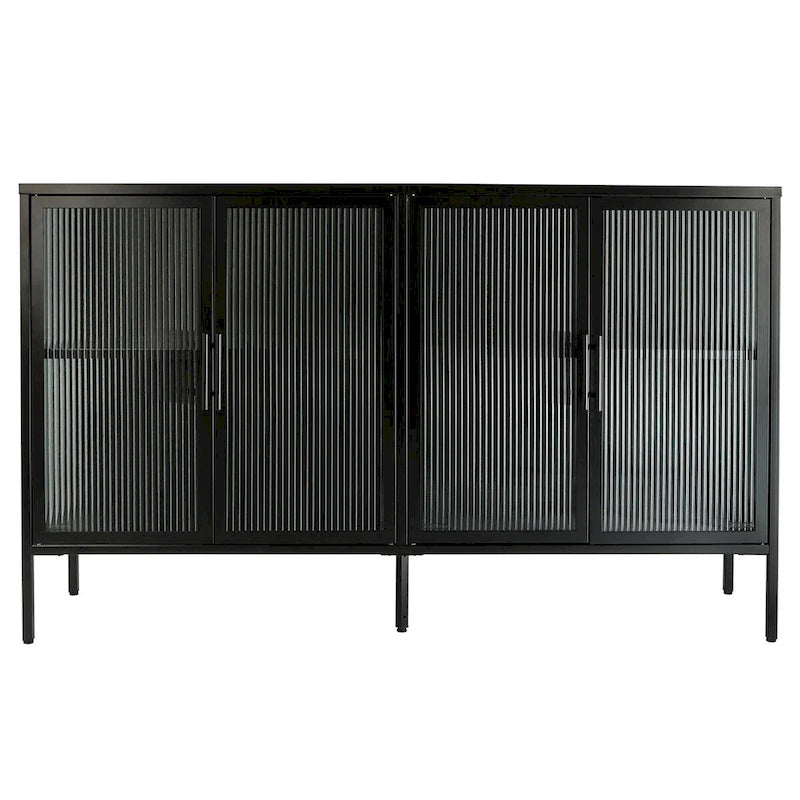 Meuble en métal et verre trempé avec étagère réglable