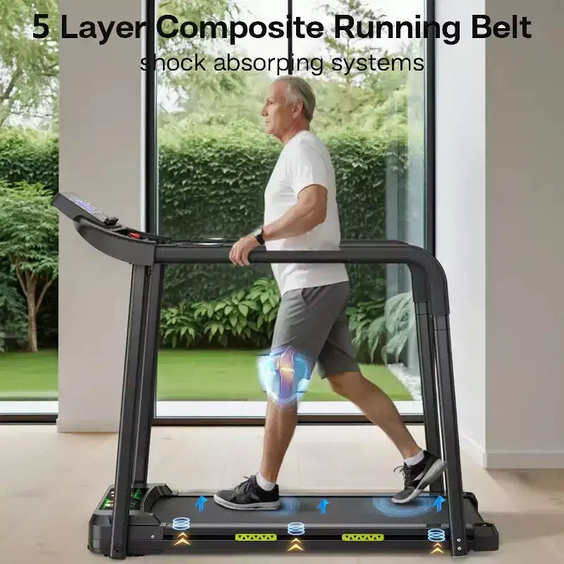 Tapis de marche pliable pour seniors, design sûr et stable avec longue rampe, grand écran LED, capacité de poids de 136 kg