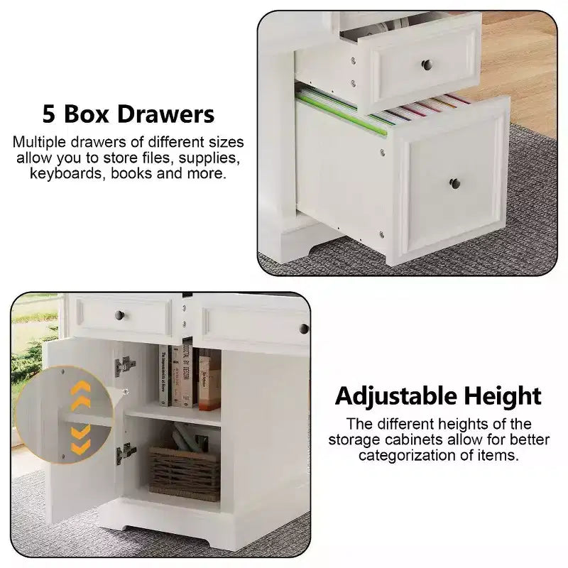 Bureau exécutif 60 po de style campagnard pour bureau à domicile – Bureau d'écriture en bois avec tiroirs, rangement d'armoire, bureau rustique pour le travail et les études