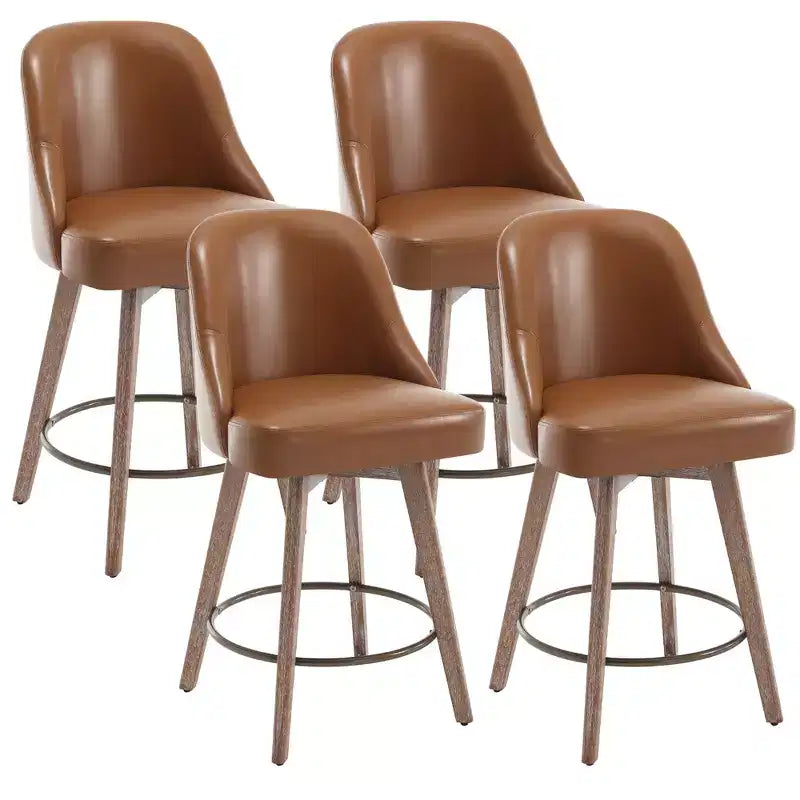 Lot de 4 tabourets de bar pivotants à hauteur de comptoir Bekrvio 26 po avec dossiers et pieds en bois, tabourets de bar rembourrés en tissu lin/similicuir pour îlot de cuisine