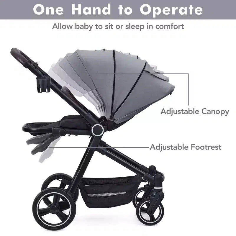 Poussette Bébé, Poussette Pliante - Poussette Haute pour Nouveau-né et Tout-petit, Landau Convertible avec Dossier Réversible