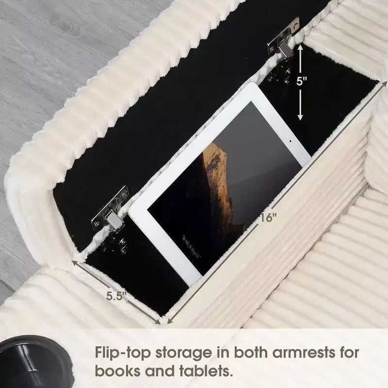 Canapé d'angle modulable en velours côtelé 106 avec accoudoir, rangement, porte-gobelets, chargeur USB et canapé modulaire surdimensionné confortable