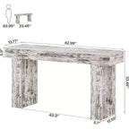Console de ferme de 63 po, table d'appoint rectangulaire en bois blanc vieilli pour entrée, couloir et salon.