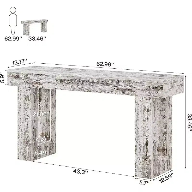Console de ferme de 63 po, table d'appoint rectangulaire en bois blanc vieilli pour entrée, couloir et salon.