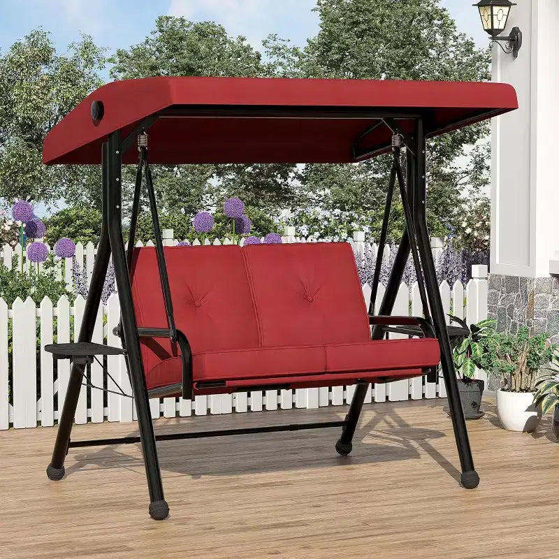 Balançoire de jardin 2 places avec auvent, assise rembourrée, cadre en fer robuste, banc d'extérieur résistant aux intempéries pour patio, balcon ou arrière-cour