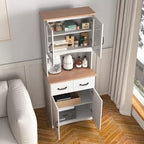23 Armoires de cuisine en bois, armoire de garde-manger avec portes vitrées et tiroirs, étagères réglables, blanche