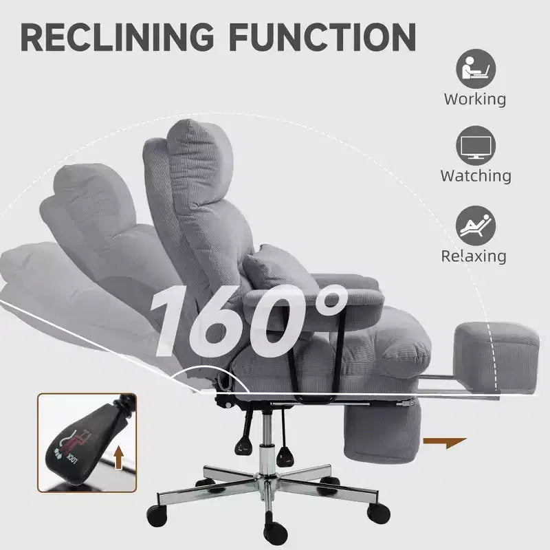 Fauteuil de bureau de direction avec soutien lombaire, repose-pieds, dossier haut inclinable, rembourré