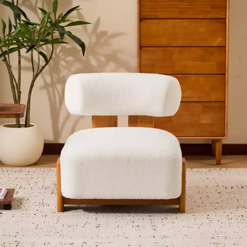 Fauteuil d'appoint moderne en bouclette avec dossier roulé, cadre en bois massif, siège d'appoint rembourré pour salon, chambre ou bureau
