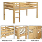 Lit mezzanine simple en bois massif Luxystar avec échelle et barrière de sécurité pour chambre d'enfant