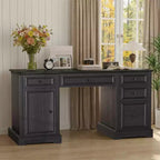 Bureau exécutif 60 po de style campagnard pour bureau à domicile – Bureau d'écriture en bois avec tiroirs, rangement d'armoire, bureau rustique pour le travail et les études