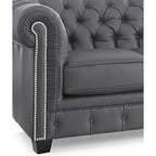 Canapé Chesterfield en cuir italien pleine fleur touffeté Hancock - 31 H x 86 L x 40 P