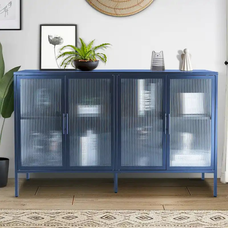 Meuble en métal et verre trempé avec étagère réglable