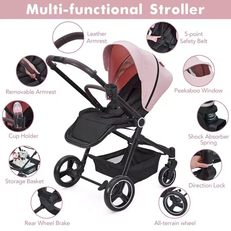 Poussette Bébé, Poussette Pliante - Poussette Haute pour Nouveau-né et Tout-petit, Landau Convertible avec Dossier Réversible