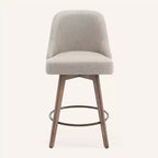 Lot de 4 tabourets de bar pivotants à hauteur de comptoir Bekrvio 26 po avec dossiers et pieds en bois, tabourets de bar rembourrés en tissu lin/similicuir pour îlot de cuisine