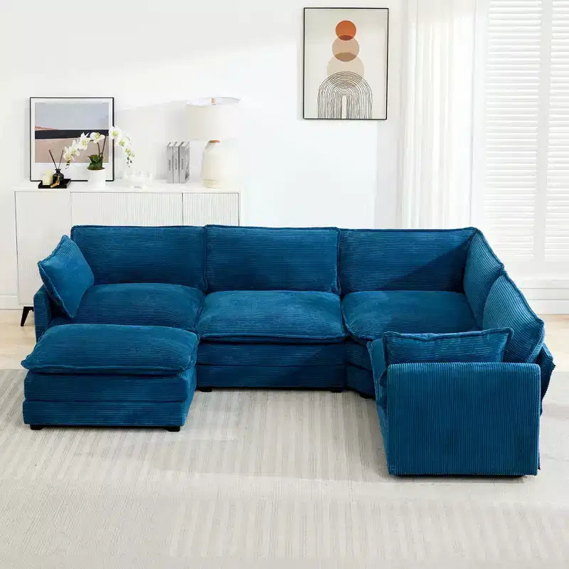 Canapé modulaire moderne 5 places en velours côtelé, surdimensionné, 113,4 po (L) x 79,13 po (l), avec pouf, canapé en U avec coin salon, HYLEORY