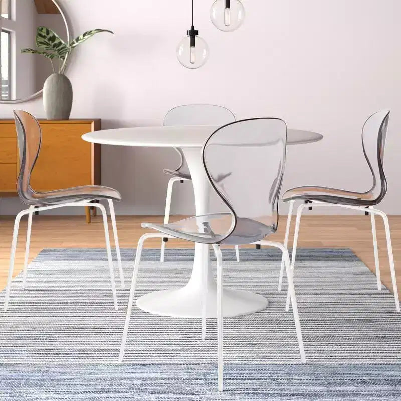 LeisureMod Bristol Ensemble de Salle à Manger 5 Pièces Table à Manger Ronde, 4 Chaises de Salle à Manger en Plastique Pieds Blancs