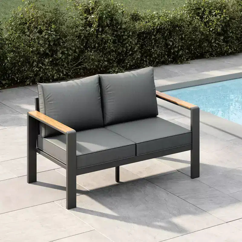 Salon de jardin en aluminium, canapé d'extérieur modulable avec 5 coussins épais, 4 accoudoirs et table basse pour jardin, terrasse, arrière-cour