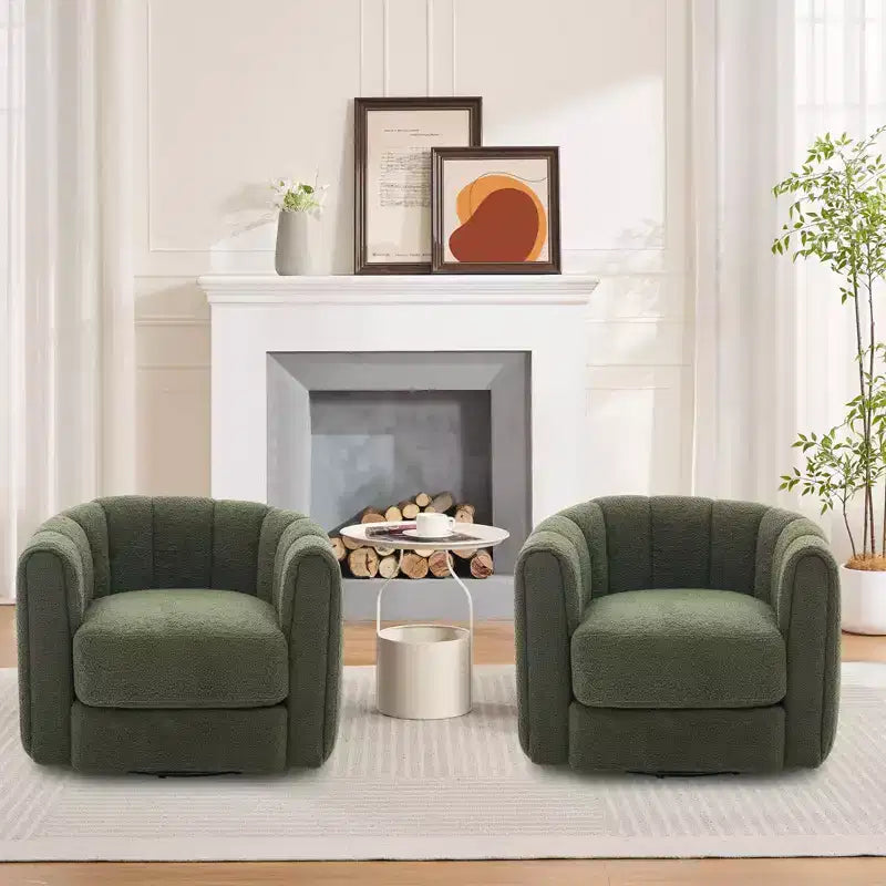 Ensemble de 2 fauteuils d'appoint pivotants à 360° modernes, revêtement en tissu doux, vert