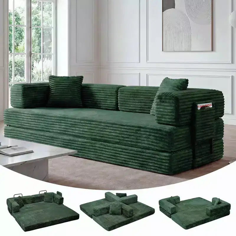 Canapé-lit convertible 5-en-1 de 80,7 po, velours côtelé, 544 kg, aucun assemblage requis