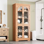 Meuble de rangement de cuisine de 178 cm, buffet moderne avec 4 portes vitrées cintrées et étagères réglables, pour cuisine, salon, salle à manger, salle de bain