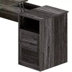 Bureau d'angle en L Balconera avec tiroirs, bureau d'ordinateur d'angle de 60 pouces avec prises de courant et plateau élévateur avec armoire de rangement et lumières LED Gris