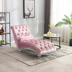 Chaise longue inclinable en velours capitonnée avec oreiller et pieds en acrylique