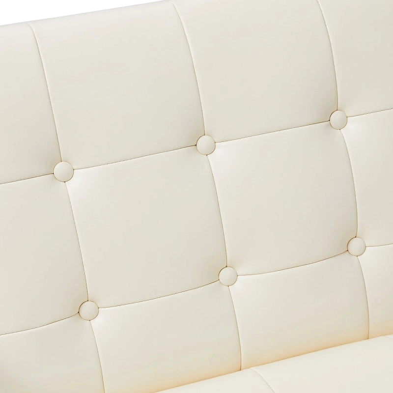 Glitzhome Fauteuil d'appoint touffeté en cuir PU crème, style milieu de siècle, 77,5 cm de hauteur, avec cadre chromé