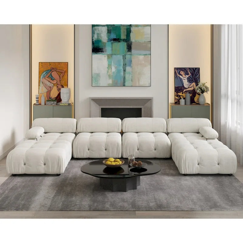 138 Canapé sectionnel modulable convertible, canapés et sofas minimalistes en velours en forme de U