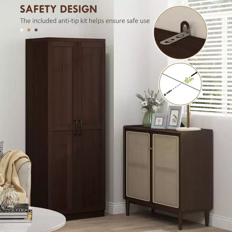Garde-manger de cuisine 2 portes de 160 cm, meuble de rangement autoportant avec 5 étagères et 2 étagères réglables pour salle à manger