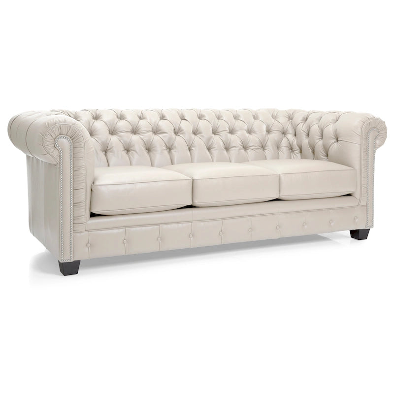 Canapé Chesterfield en cuir italien pleine fleur touffeté Hancock - 31 H x 86 L x 40 P