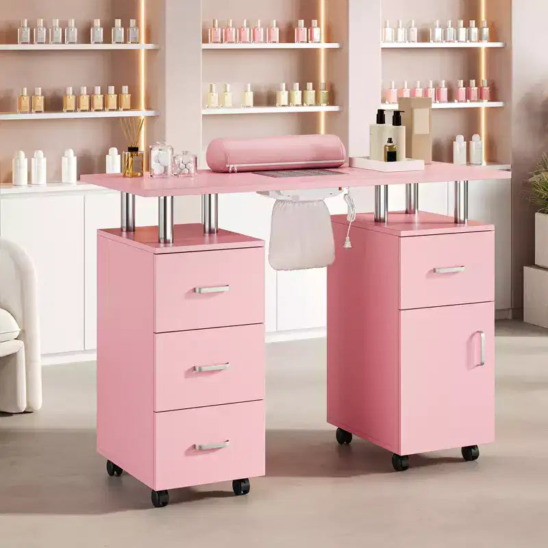 Table de manucure avec collecteur de poussière, roulettes verrouillables, repose-poignet et rangement pour la maison, les prothésistes ongulaires et les salons de beauté