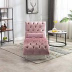 Chaise longue inclinable en velours capitonnée avec oreiller et pieds en acrylique