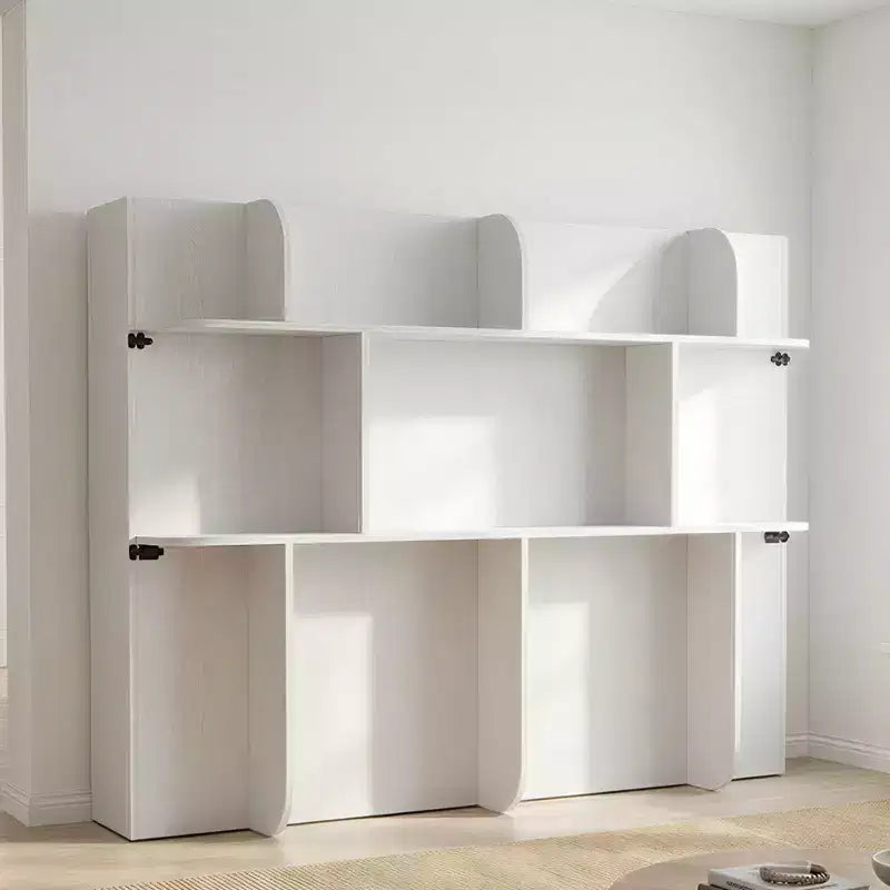 Lit escamotable 2-en-1 invisible Murphy avec étagères de rangement, Grand lit (Queen), Bois naturel (Matelas non inclus)
